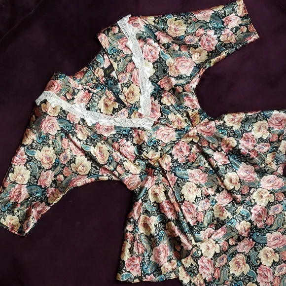 RARE!! Vintage Floral & Lace Peplum V Neck Pencil Skirt Formal Mini Midi Dress - Picture 2 of 11